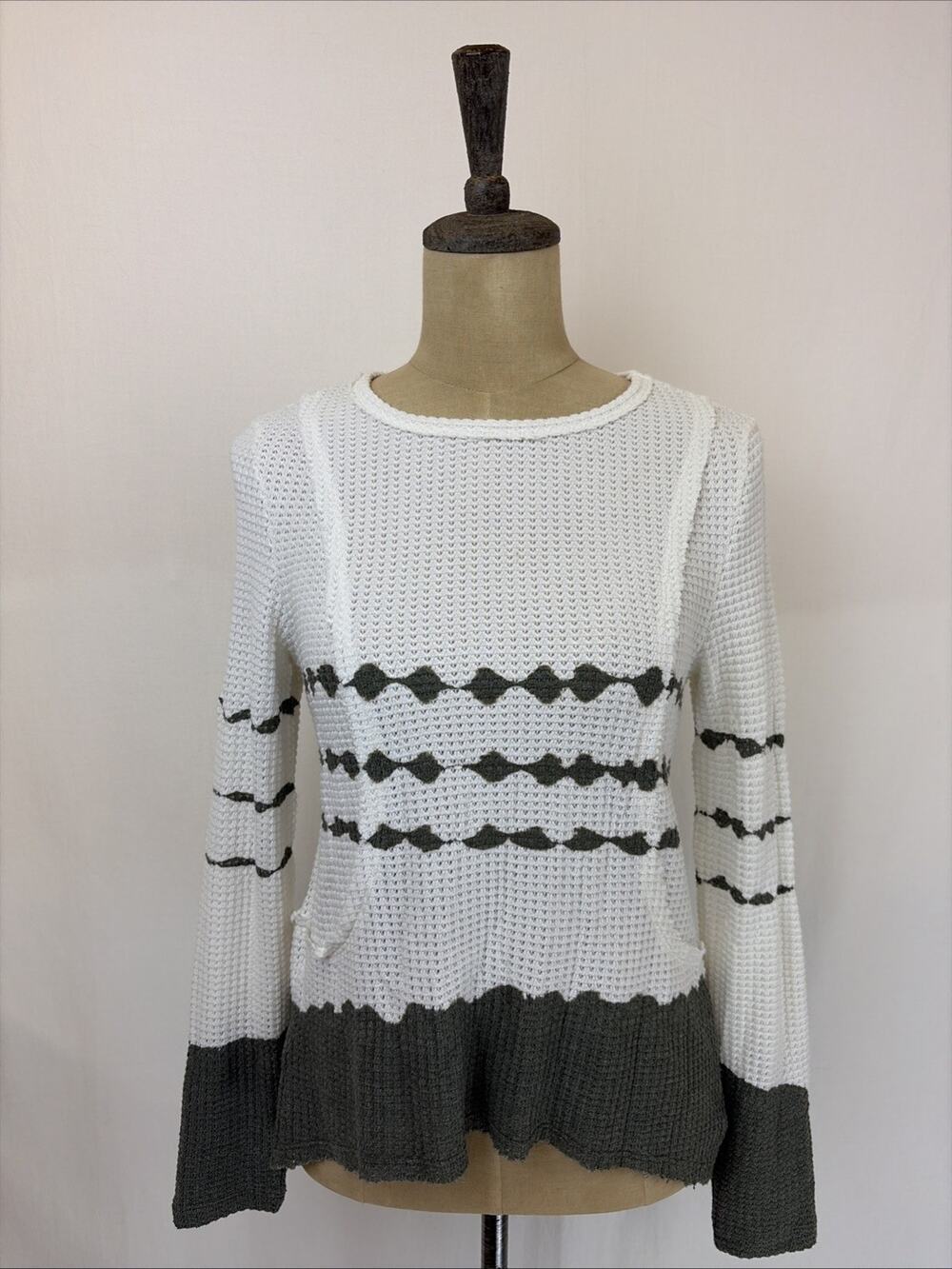 NWT XCVI Ivory & Green Thermal Tie Dyed Knit Top XS #0647